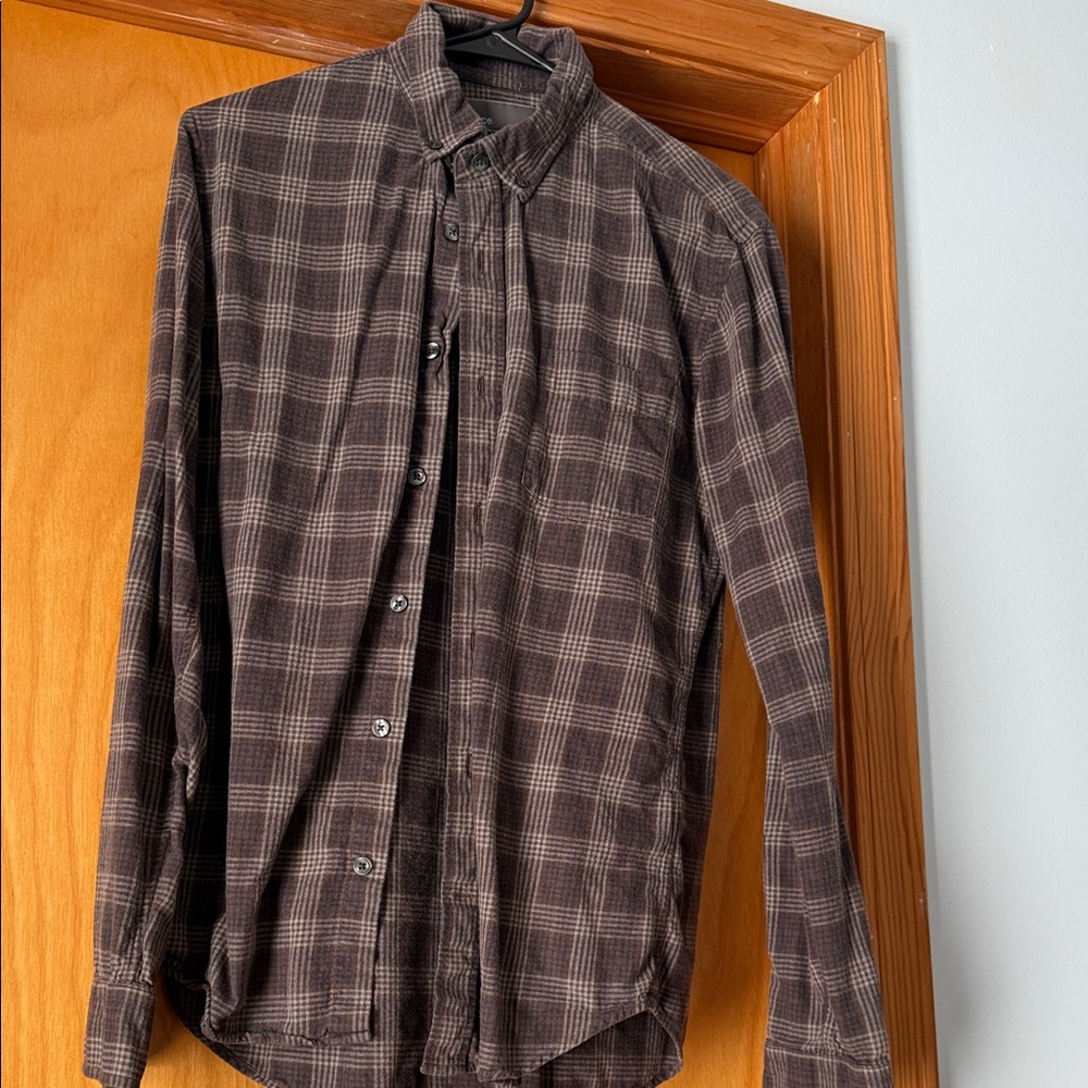 Vince Men's Dark Brown Checkered Shirt